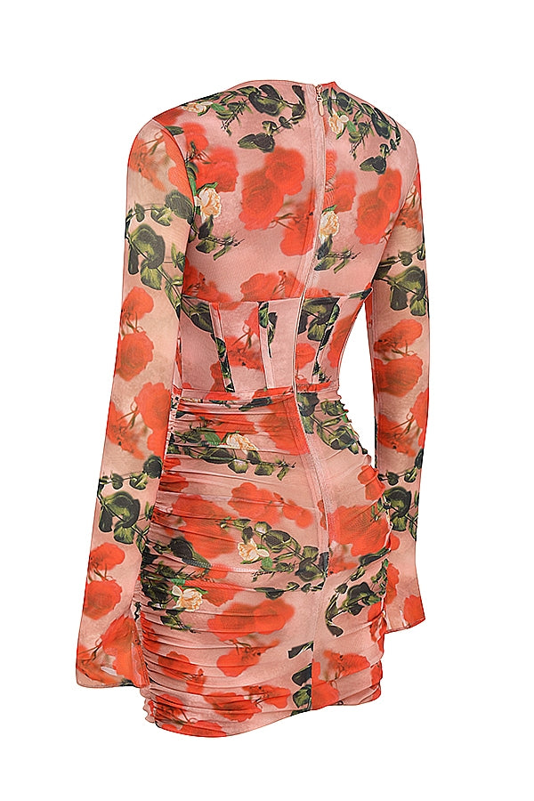 rose print corset mini dress