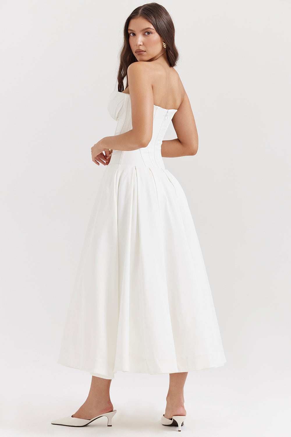 white strapless midi dress