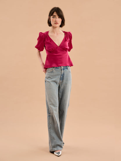 Cressida Puff Sleeve Top in Magenta