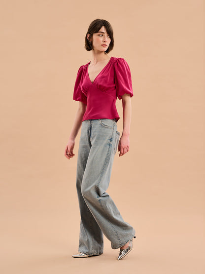 Cressida Puff Sleeve Top in Magenta
