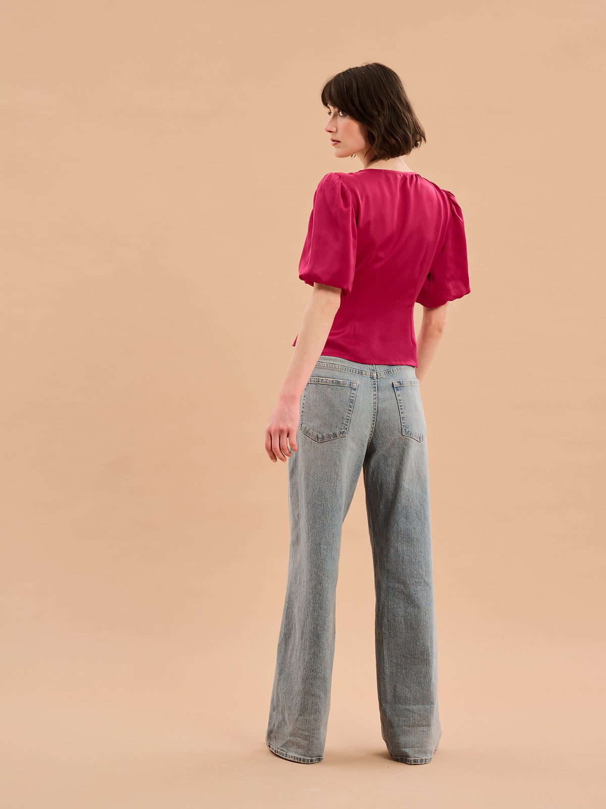 Cressida Puff Sleeve Top in Magenta