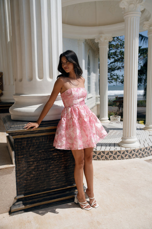 Aletta Strapless Pink Floral Mini Dress
