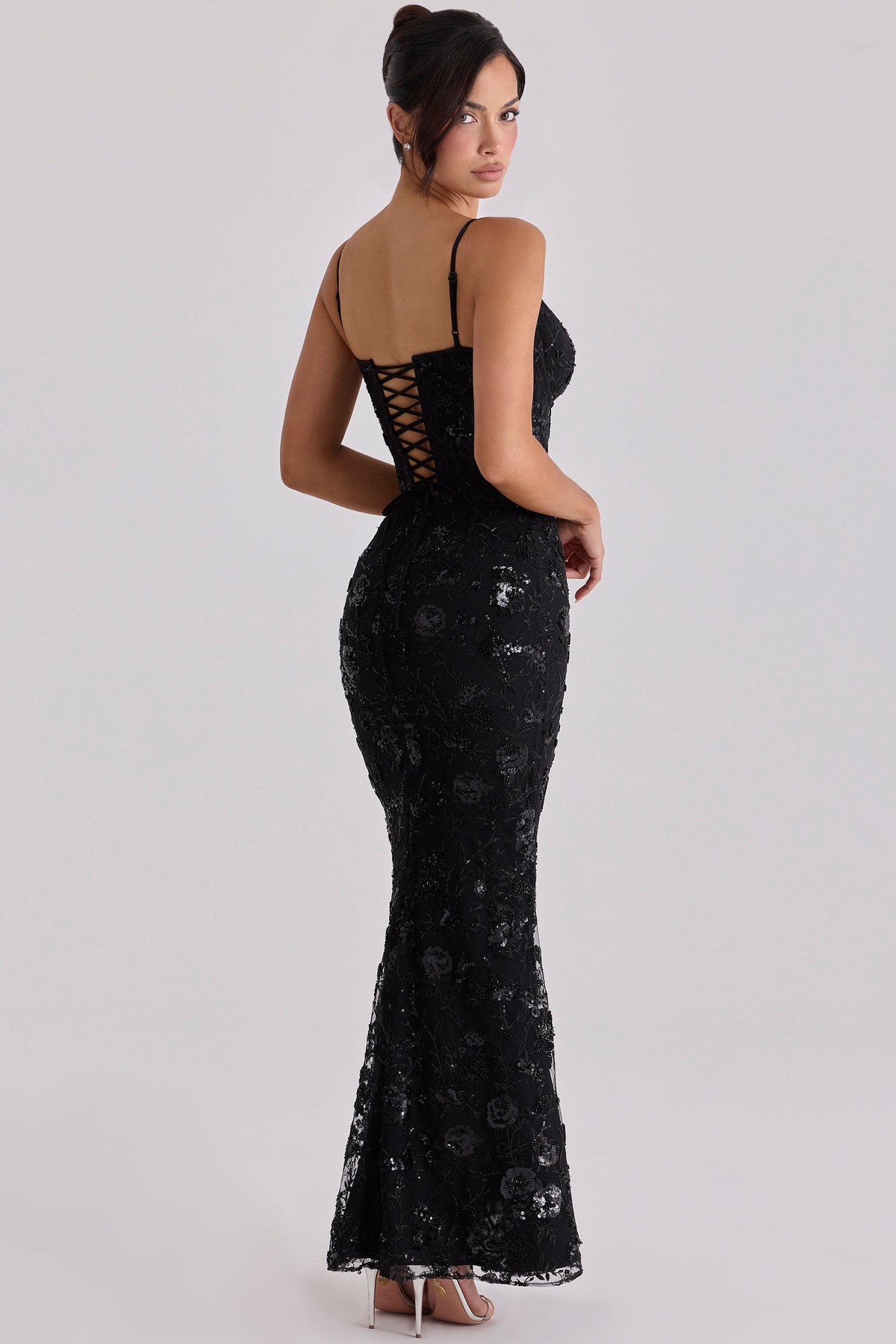 black hand beaded embellished corset maxi dress - limited edition