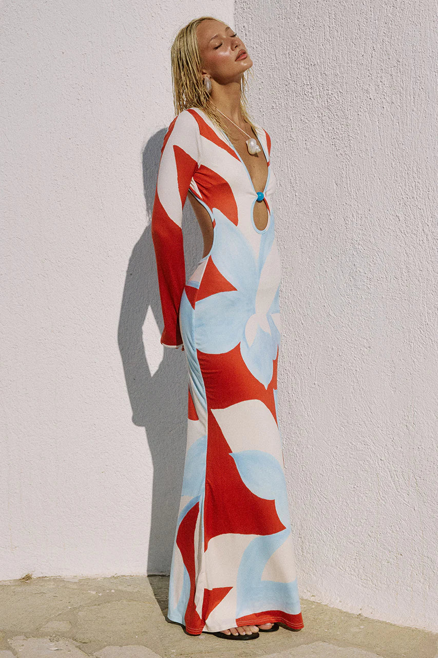 AMOREE LONG SLEEVE MAXI DRESS - AMOREE RED