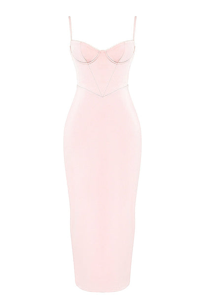 soft peach corset maxi dress