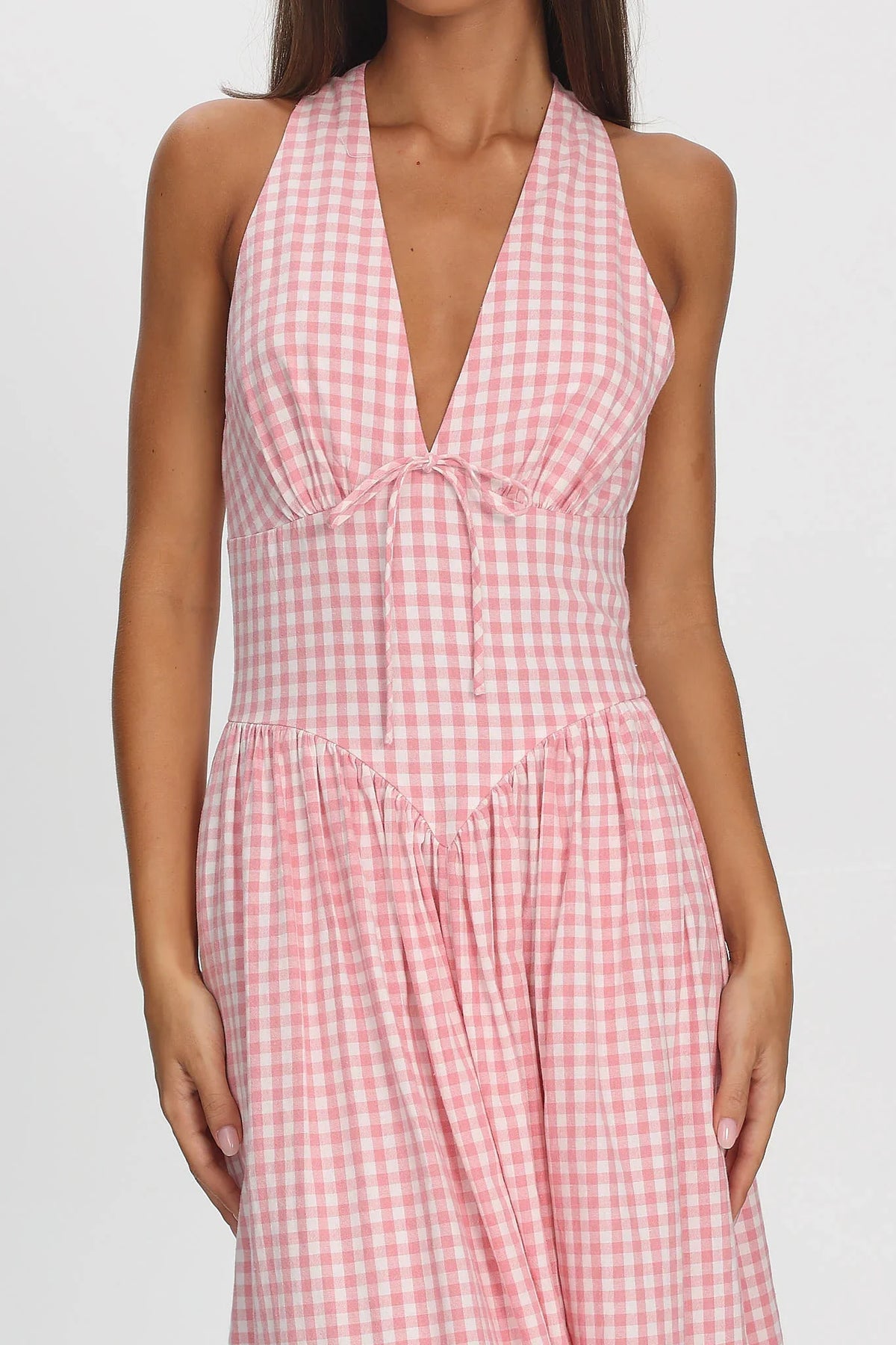 Sundrenched Halter Maxi Dress Checker Pink