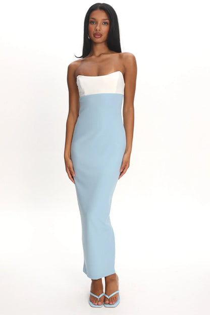 Regent Strapless Maxi Dress Contrast Blue