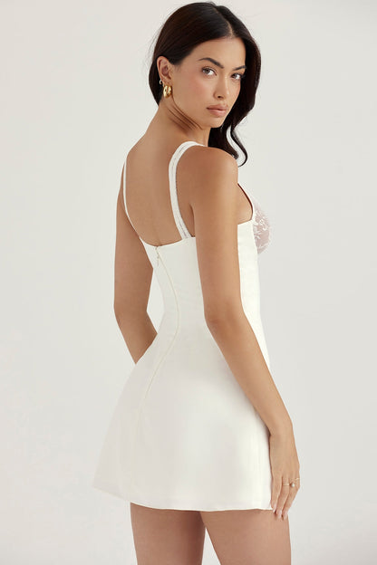 ivory satin and lace mini dress