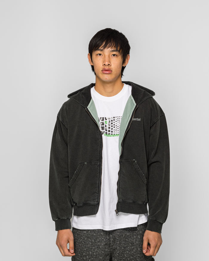 Damaged Zip Up Hoodie - Faded Black
