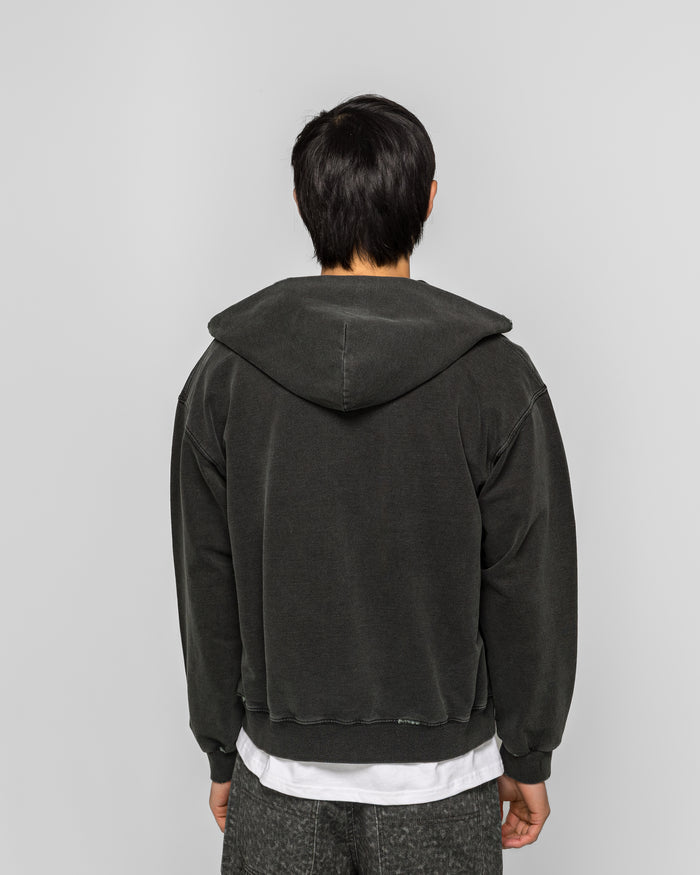 Damaged Zip Up Hoodie - Faded Black