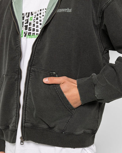 Damaged Zip Up Hoodie - Faded Black