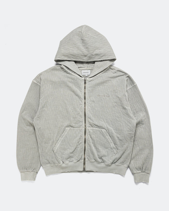 Damaged Zip Up Hoodie - Khaki Grey