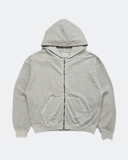 Damaged Zip Up Hoodie - Khaki Grey