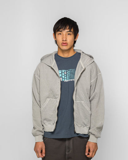 Damaged Zip Up Hoodie - Khaki Grey