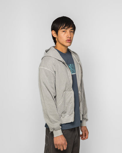 Damaged Zip Up Hoodie - Khaki Grey