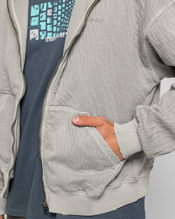 Damaged Zip Up Hoodie - Khaki Grey