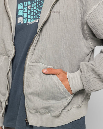 Damaged Zip Up Hoodie - Khaki Grey