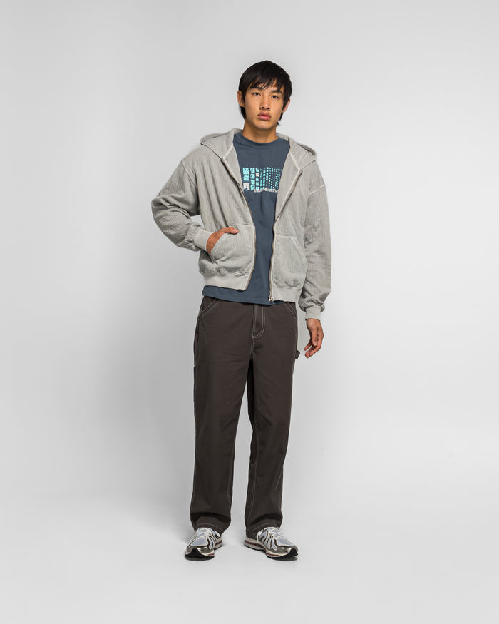 Damaged Zip Up Hoodie - Khaki Grey