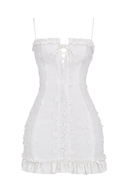 white cotton broderie anglais mini dress