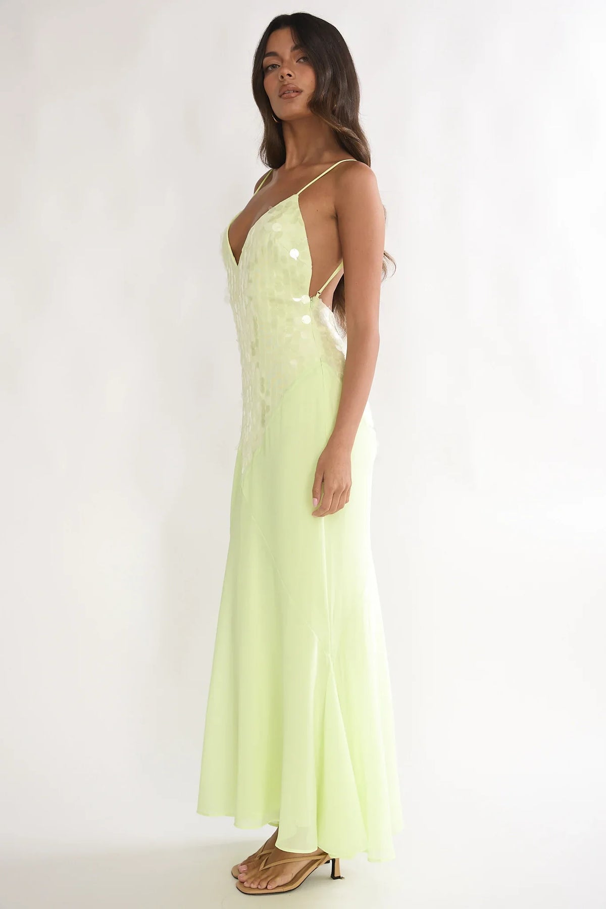 Meranda V-Neck Maxi Dress Sequin Yellow