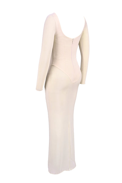 blush mesh maxi dress with bodysuit