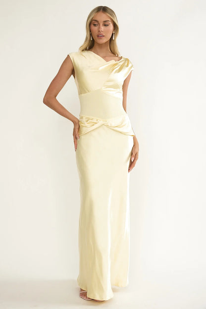 Tahlia Rae Mesh Waist Cap Sleeve Maxi Dress Butter