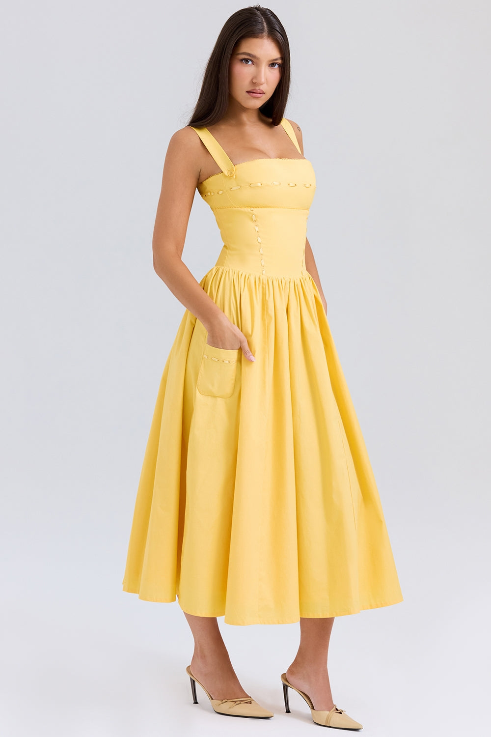 apricot cotton midi sundress