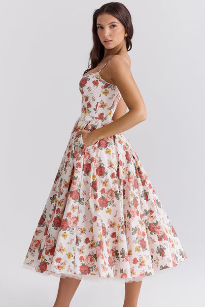 italian rose print tulle midi dress