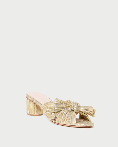 Emilia Gold Pleated Bow Heel