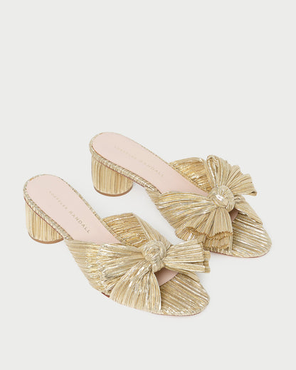 Emilia Gold Pleated Bow Heel