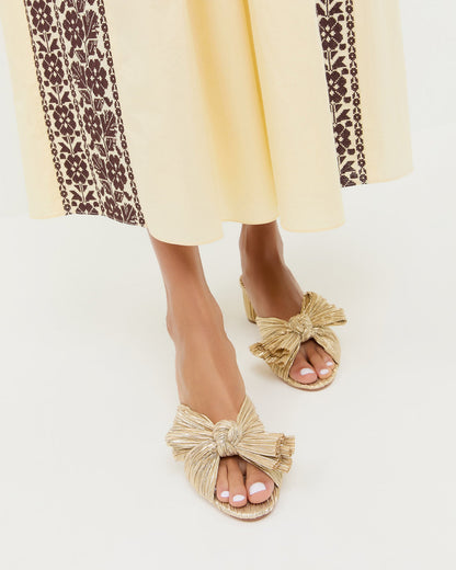 Emilia Gold Pleated Bow Heel