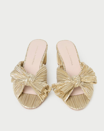 Emilia Gold Pleated Bow Heel