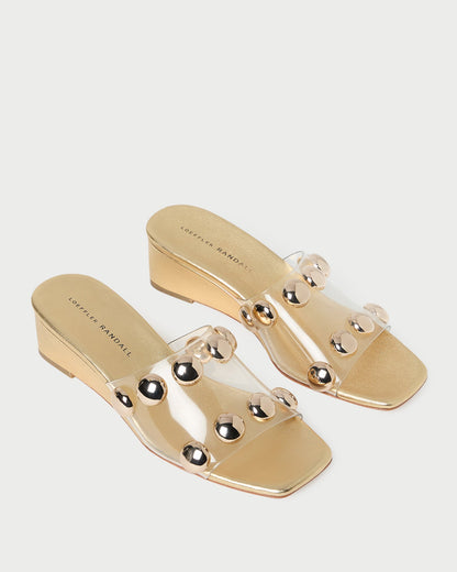Enya Gold/Champagne Studded Wedge