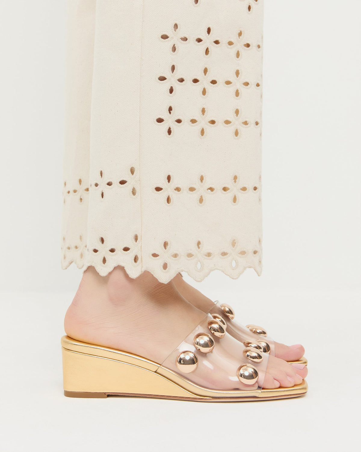 Enya Gold/Champagne Studded Wedge