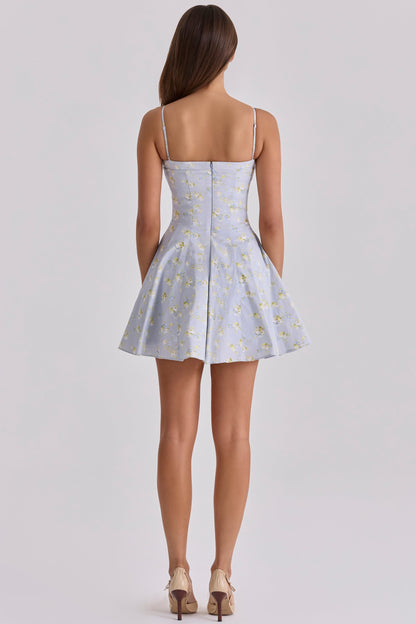 blue wildflower floral print cotton mini sundress