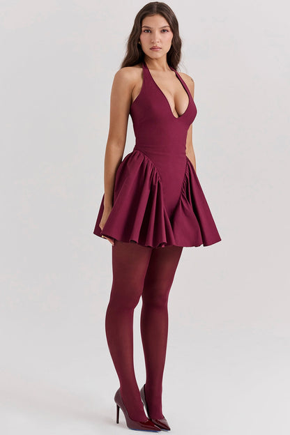 wine halter mini dress