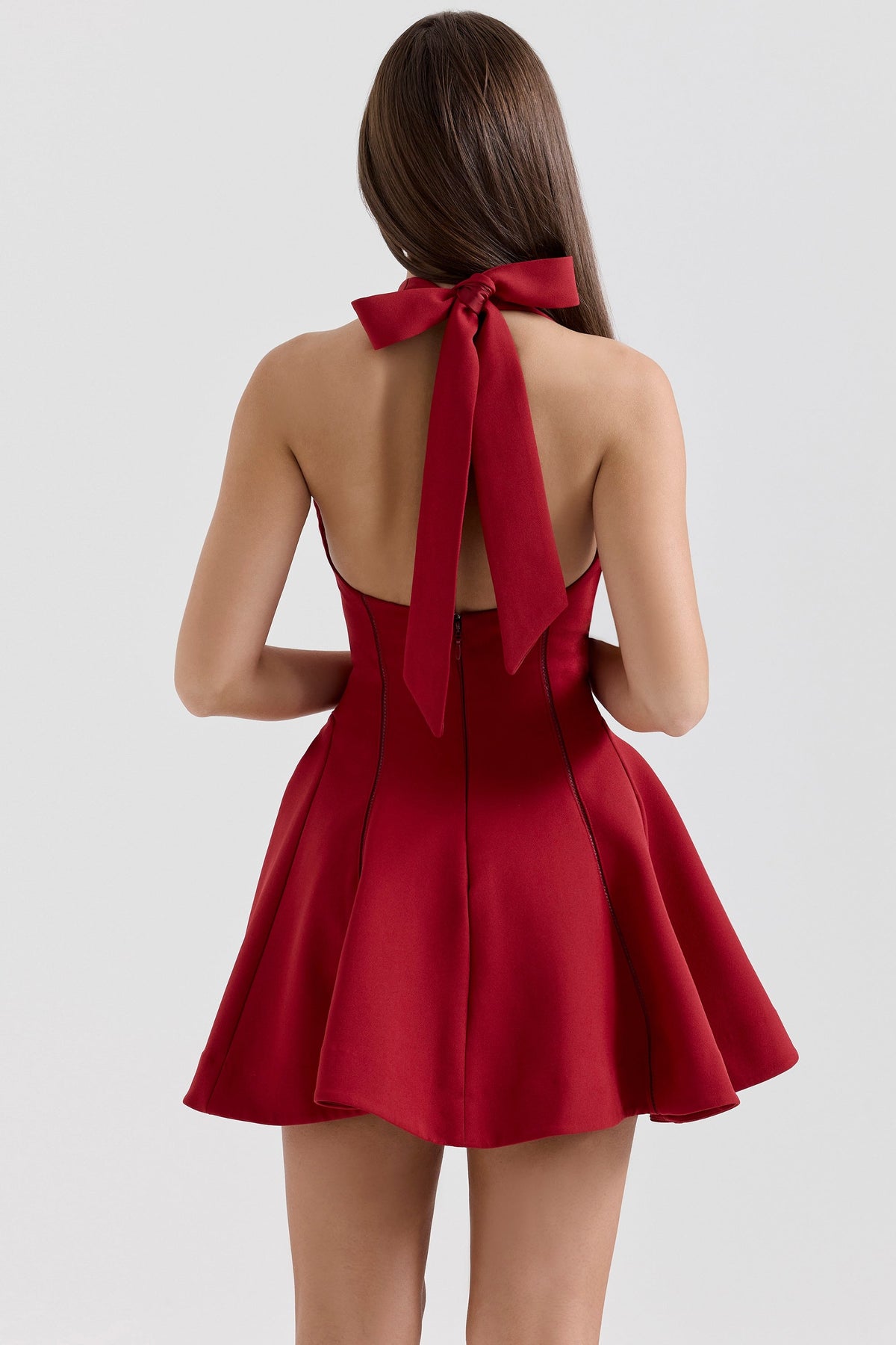 red halter neck bow mini dress