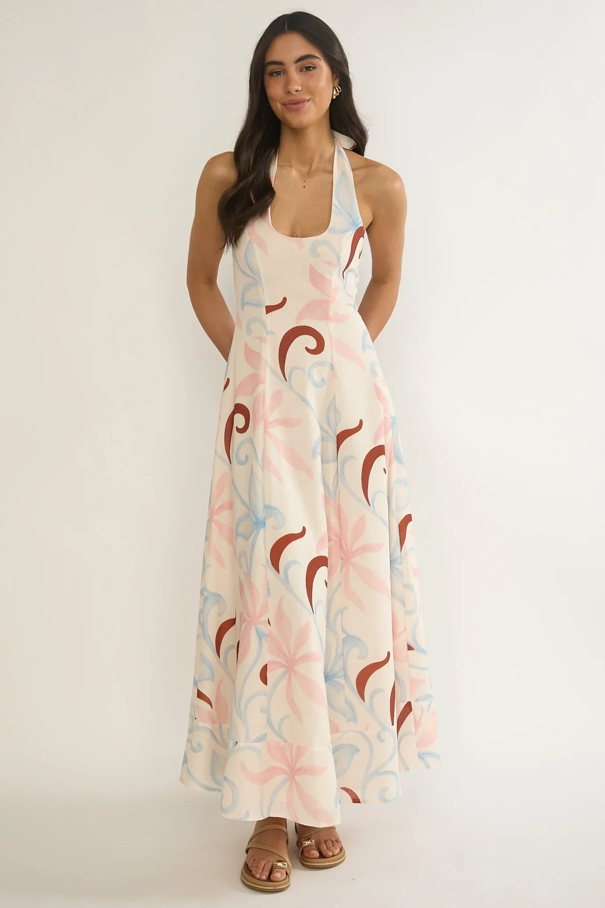 Florie Scoop Neck Halter Maxi Dress Floral