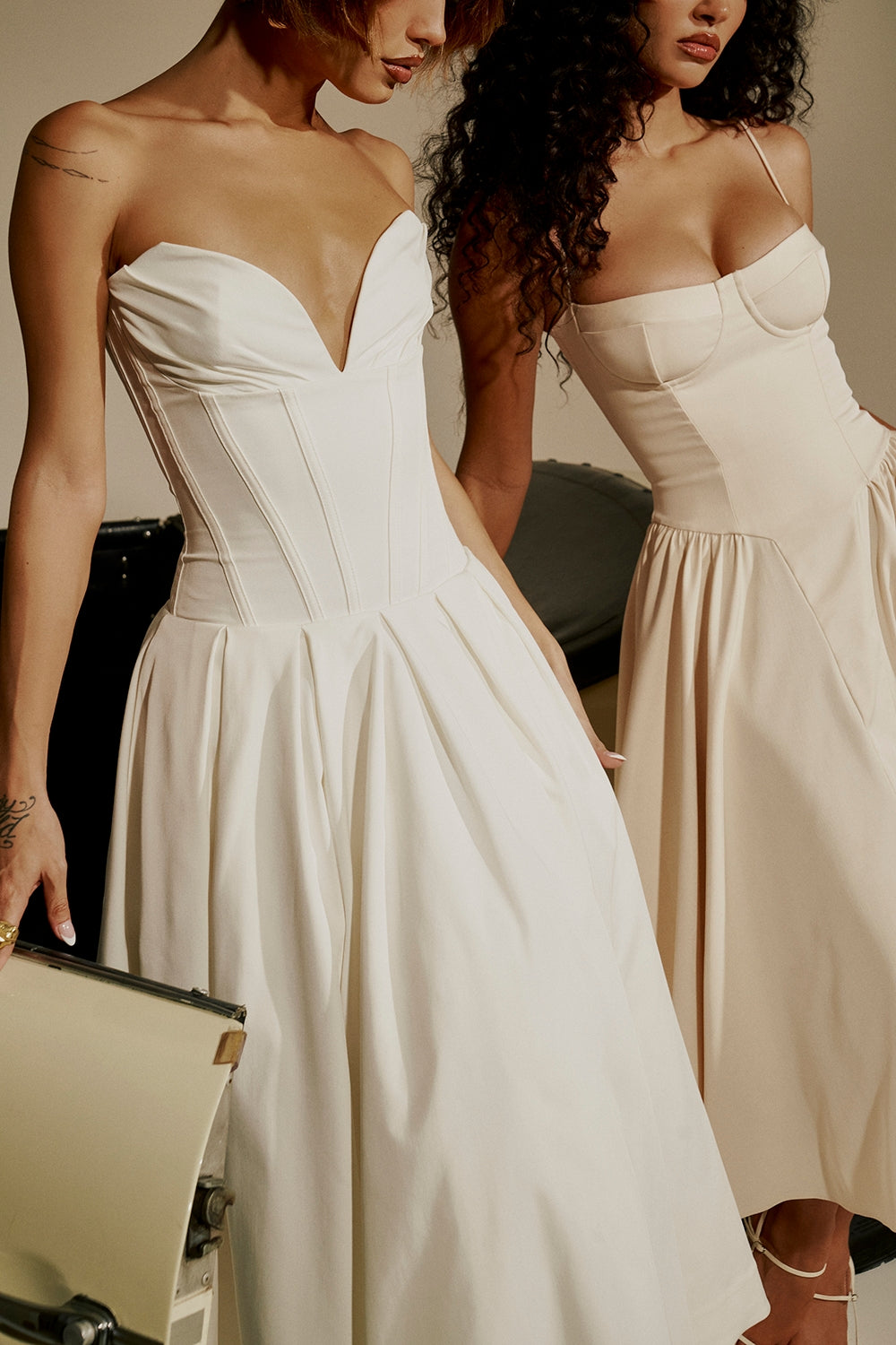 white strapless midi dress