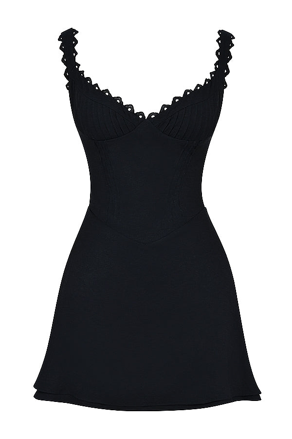 black pin tuck mini dress