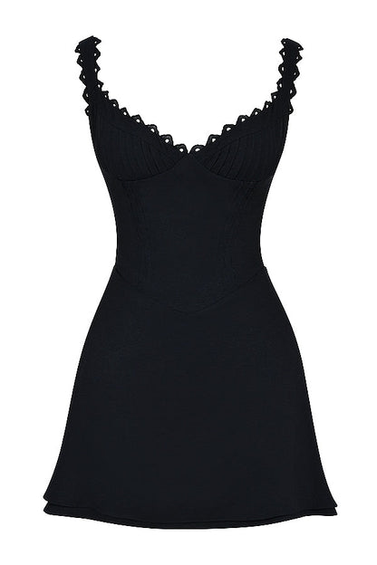 black pin tuck mini dress