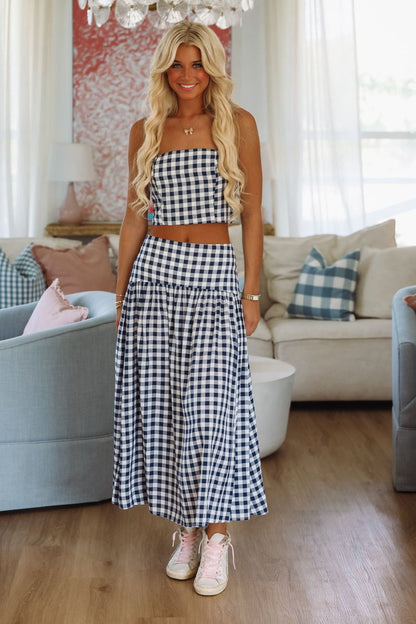 Trophy Time Maxi Skirt - Navy and White