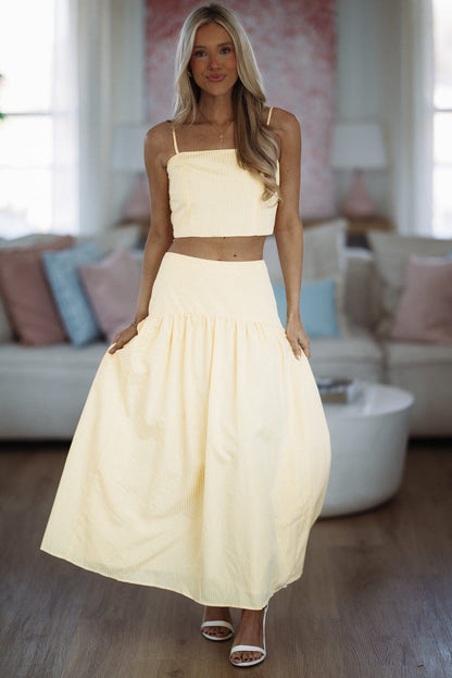 Nostalgia Check Maxi Skirt - Lemon Yellow and White