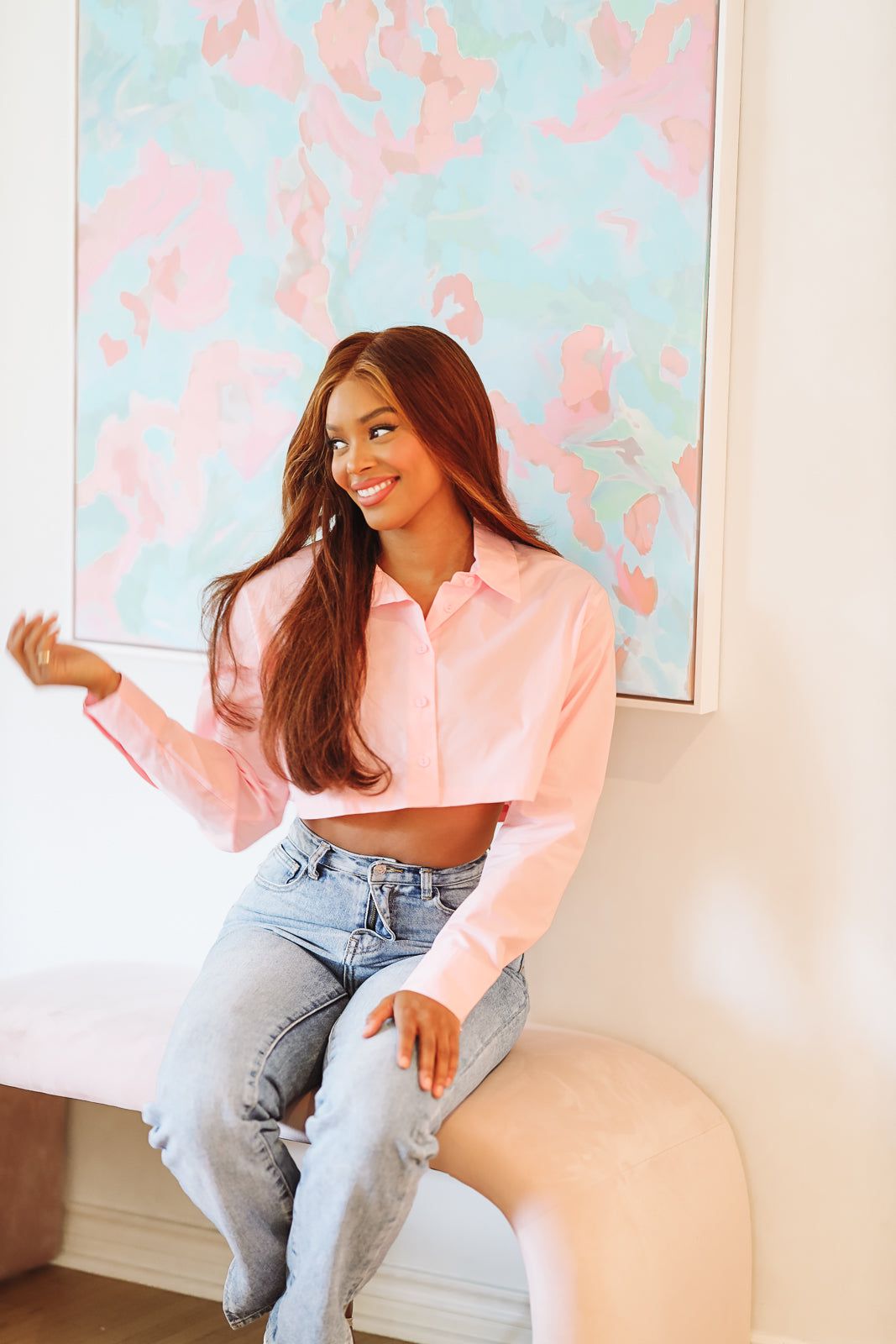 Crop Button Down Classic Shirt - Light Pink (FINAL SALE)