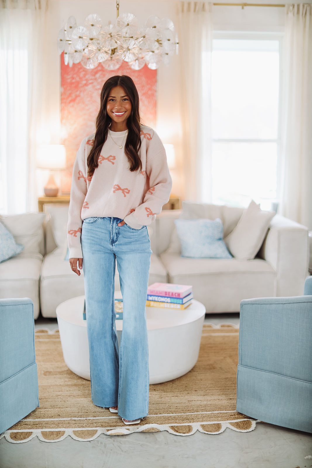 Happy You're Here Bow Sweater - Pink