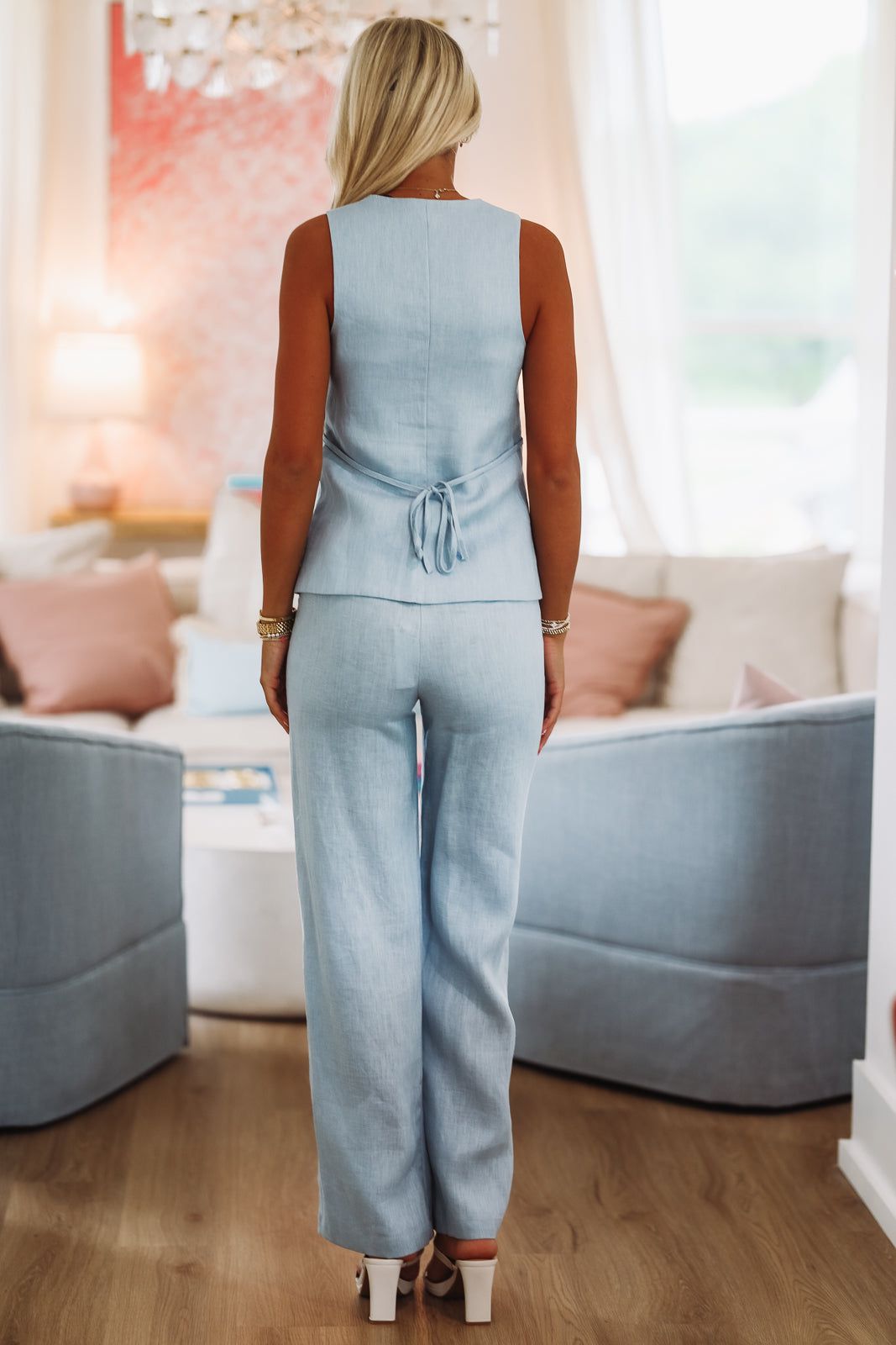 Kolibri Linen Vest Top - Blue