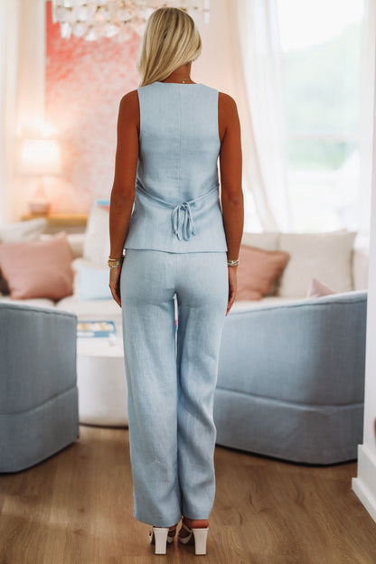 Kolibri Linen Vest Top - Blue