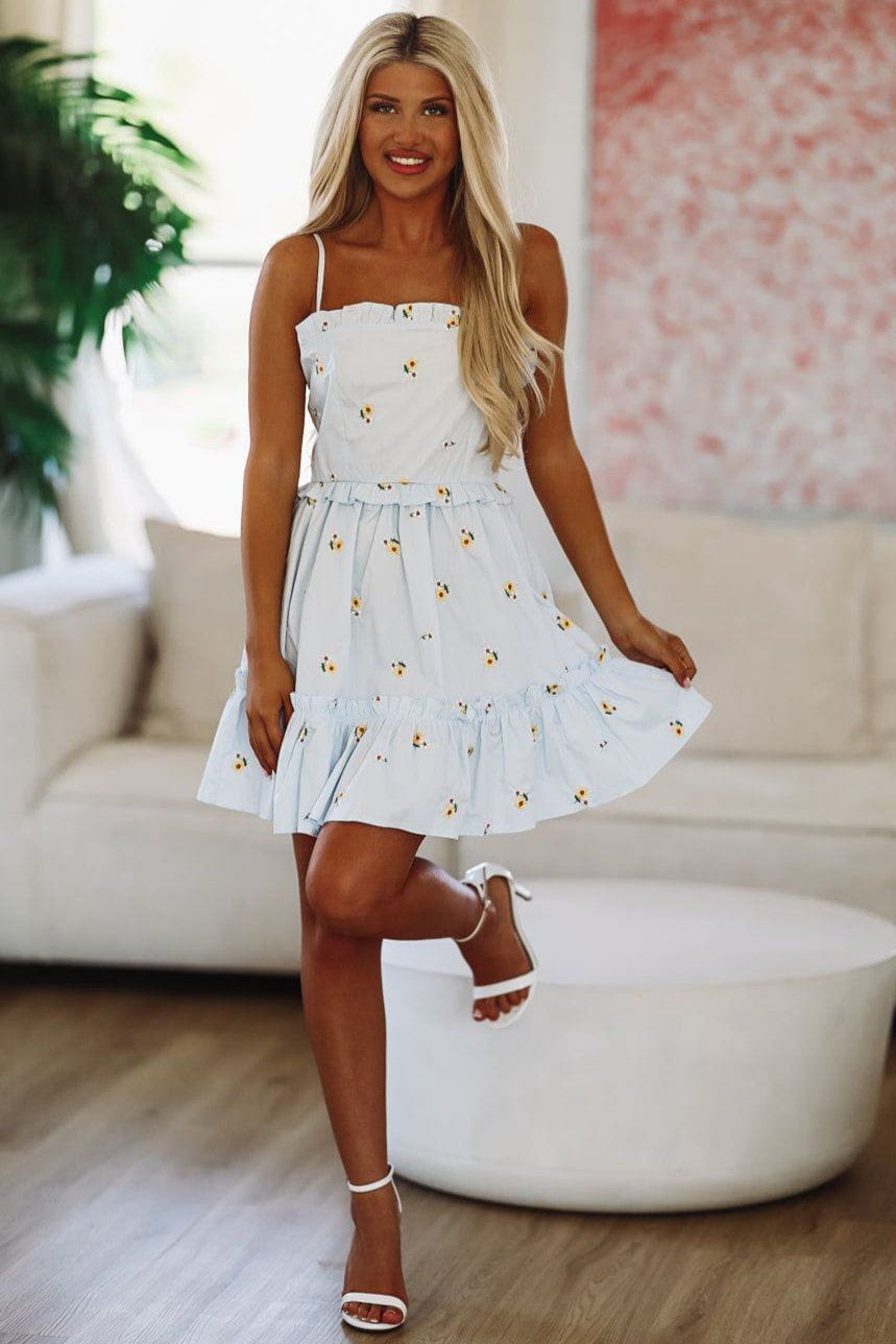 Love Blooms Here Mini Dress - Light Blue (FINAL SALE)
