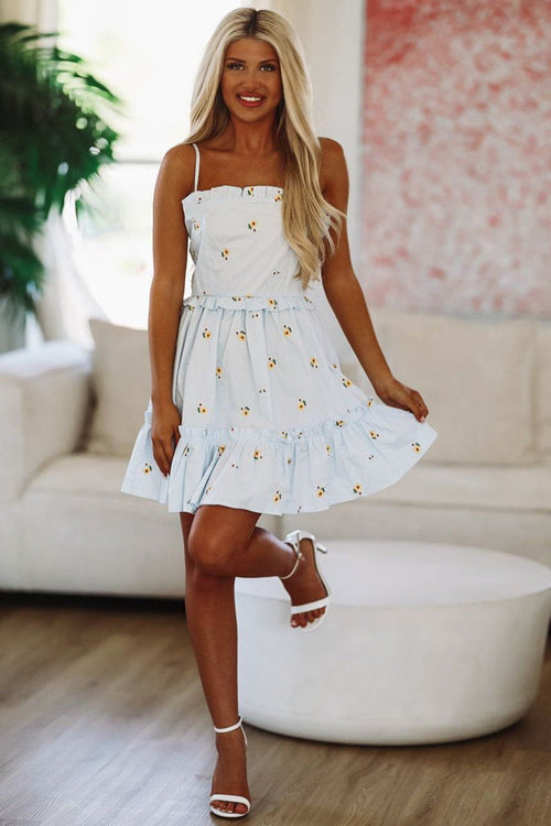 Love Blooms Here Mini Dress - Light Blue (FINAL SALE)