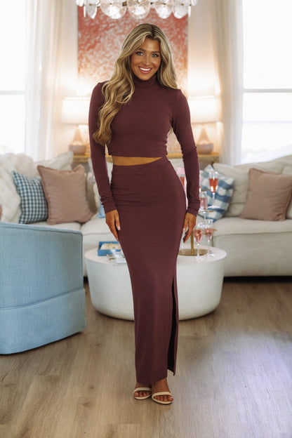 Duality Top and Maxi Skirt Set - Burgundy